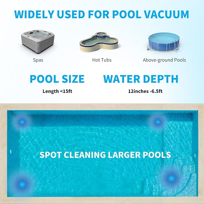 2026 Upgraded Pool Vacuum,Pool Vacuum for Above Ground Pool,Cordless Handheld Pool Vacuum for Inground Pools,Pool Cleaner with 18.5 GPM Suction,Hot Tub Vacuum With Aluminum Pole for Sand&Debris