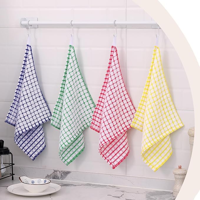 Kitinjoy Cotton 12 Pack Terry Kitchen Dish Cloths, 12 x 12 Inches Super Soft and Absorbent Dish Rags, Quick Drying Dish Towels for Washing Dishes, Yellow