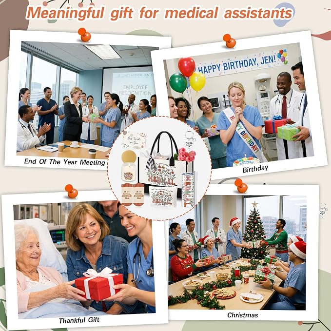 Patelai 7 Pcs Medical Assistant Appreciation Gifts for Women MA Assistants Graduation Recognition Gift Best Medical Assistant Ever Tote Bag Tumbler Candle Socks Nurse Week Hospital Week Gift