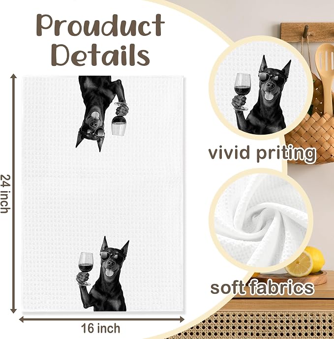 Funny Doberman Kitchen Towels Set of 2, Dog Kitchen Bar Accessories, Dog Chef Gifts for Women Decorative Hand Towels for Kitchen Decor, Doberman Lovers Dish Tea Towel, 16x24 Inch