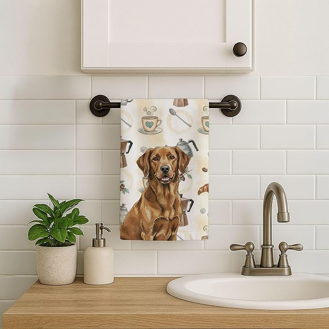 Caroline's Treasures Chesapeake Bay Retriever Coffee Bar Kitchen Towel Velour Plush Front and Cotton Loop Back Machine Washable