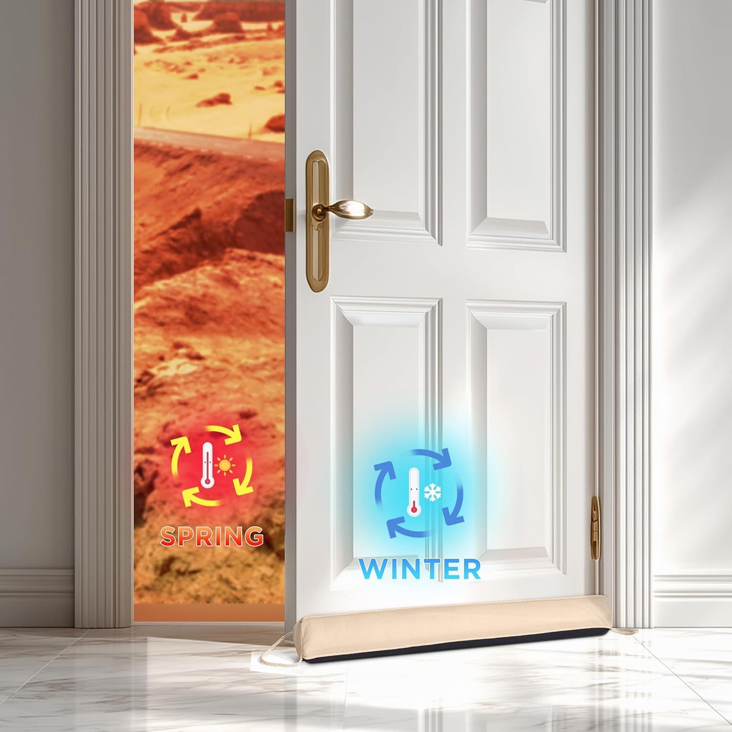 Sunolga 2-Pack 38" Door Draft Stopper Blocks Hot and Cold Air with Removable Washable Cover for Gaps Up to 3", All-Season Seal for Noise, Wind, Door Sweep for Bottom of Door, Home Essentials, Beige