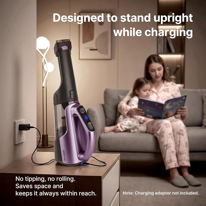 Shop-Vac S2 12V Handheld Vacuum Cordless, Rotatable Nozzle, Dual-Speed Powerful Portable Car Vacuum Rechargeable, Wall-Mounted Lightweight Hand Vacuum for Home & Car, LED, HEPA Filter, Purple