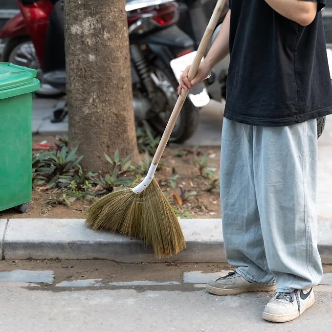 Natural Broom - Indoor Grass Broom - Long Handle Broomstick for House, Garage, Office, Lobby Room, Kitchen
