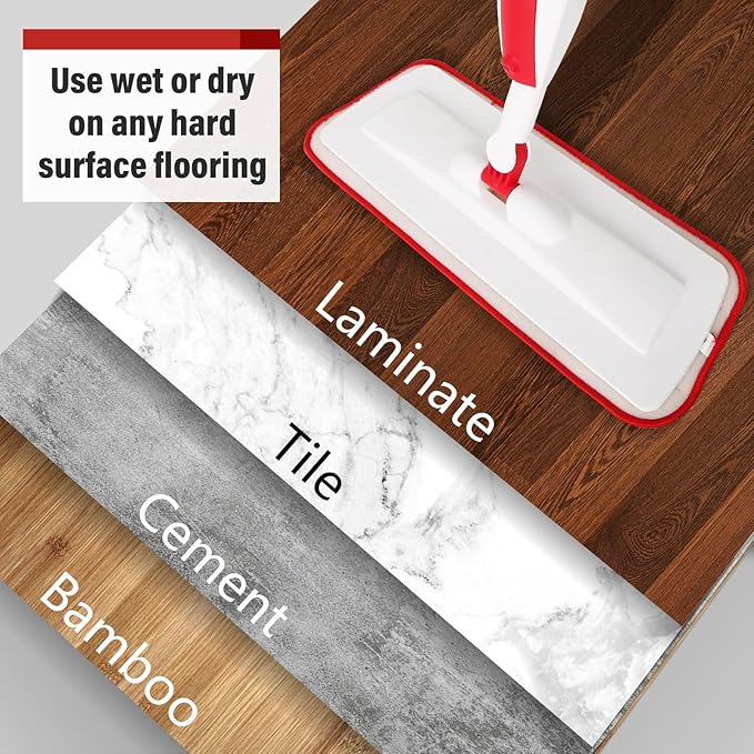 Wet Spray Mop for Floor Cleaning with 14 oz Bottle & 2 Microfiber Pads | Refillable bottle, washable pads, dry/wet use for home or commercial cleaning on hardwood, laminate, wood & ceramic floors