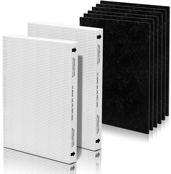 Aera-Max 200 HEPA Filter Replacement 9287101 Compatible with Fellowes AeraMax 190/200/DX55 Air Clean Purifiers True HEPA Filter, 2X H13 True HEPA & 6X Extra Carbon Pre-Filters (9324101)