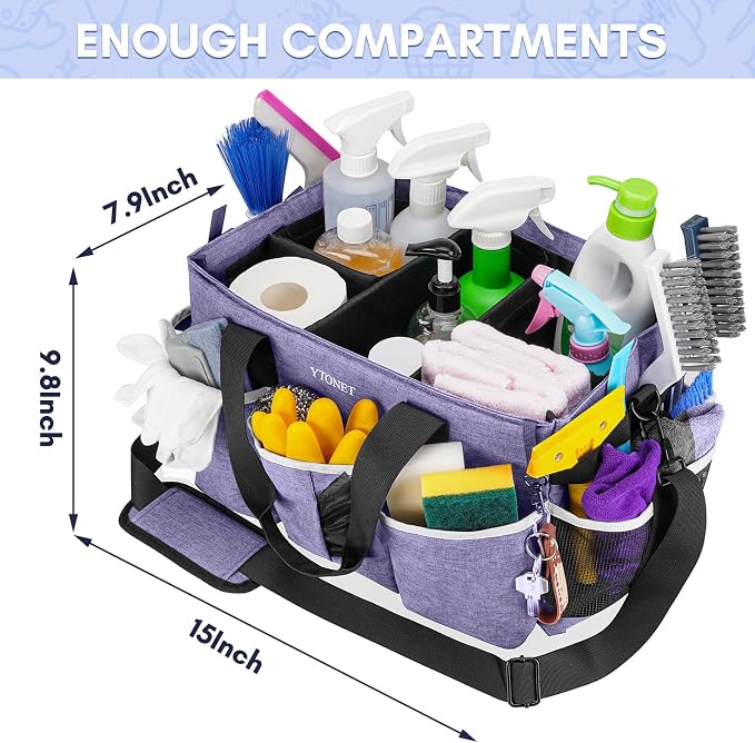 Ytonet Cleaning Caddy with Wheels, Large Rolling Caddy Bag with Detachable Trolley for Housekeepers, Water Resistant Cleaning Cart Supplies Organizer for Home, Car, Tool Organizer, Mobile Storage