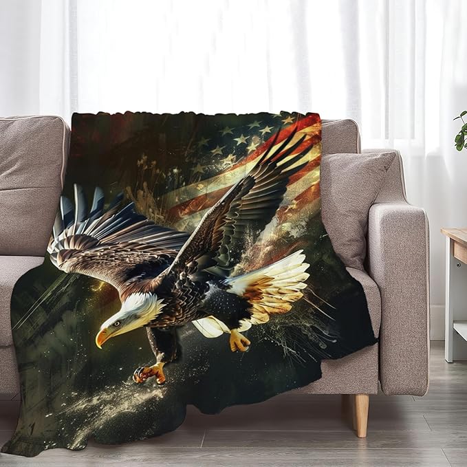 Tijuboni American Eagle Throw Blanket Eagle Gifts for Girls Boys Women Men Kids Adults Soft Flannel Fleece Blanket for Couch Sofa Bed Home Decor 60"x80"