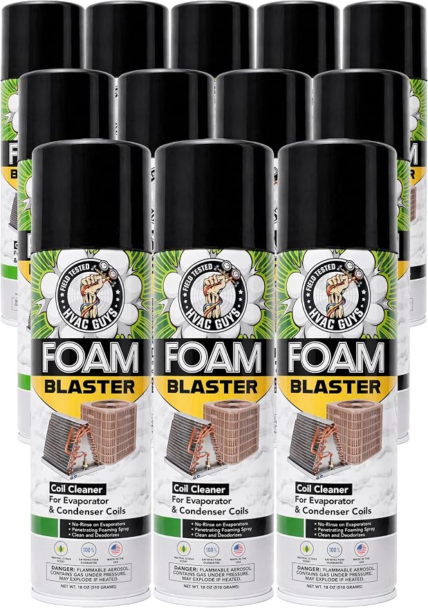 Leak Saver Foam Blaster AC Coil Cleaner Foam Spray | HVAC Coil Cleaner for AC Unit | Professional Deep-Penetrating Formula for Evaporator (No Rinse) & Condenser (Light Rinse) - 12 Pack