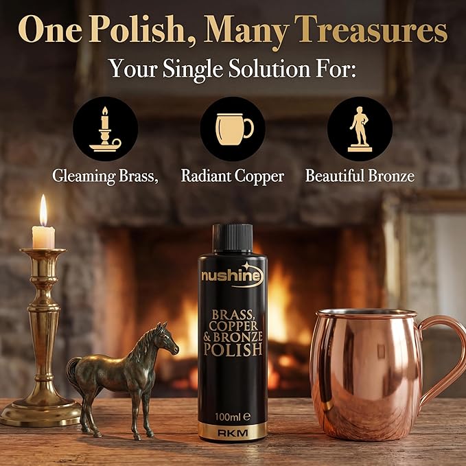 Nushine Brass, Copper & Bronze Polish 1.7 Oz - Ecofriendly, Solvent Free & Contains Anti Tarnish Agent to delay Future Tarnish