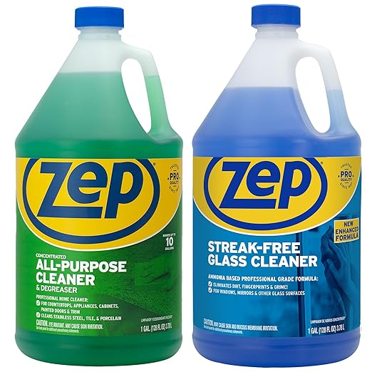 Zep All-Purpose Cleaner & Degreaser Concentrate 1 Gal (1 Unit) and Zep Streak-Free Glass Cleaner 1 Gal (1 Unit) ECBD042 - Gallon Cleaning Bundle for Degreasing and Streak-Free Glass
