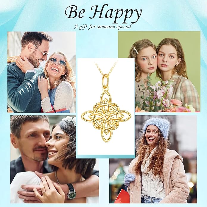 FLYOW 925 Sterling Silver Good Luck Irish Jewelry Celtic Knot Pendant Necklace for Women Birthday Graduation Gift