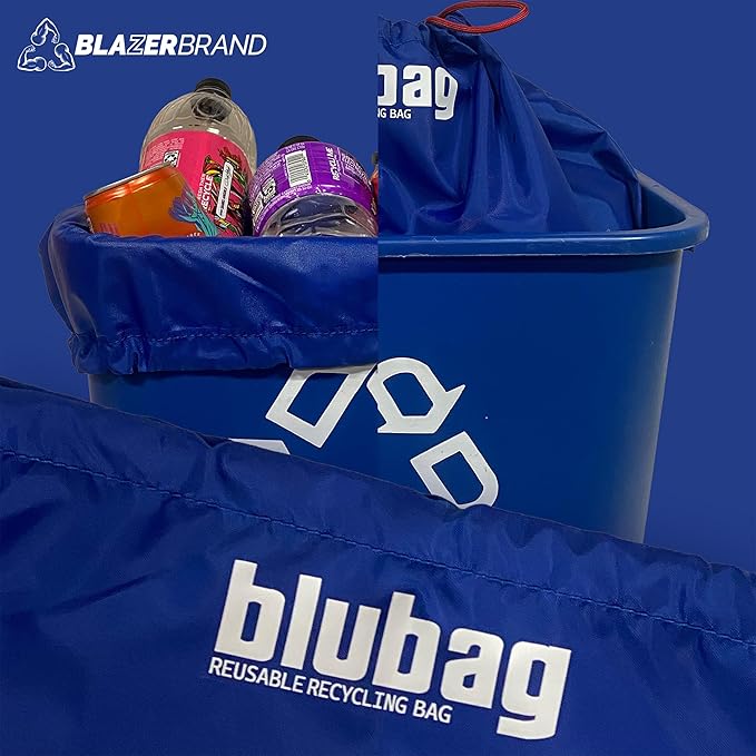 blubag Reusable Recycling Bag, 13-Gal Tall Kitchen, basic edition – Paracord Drawstring, Cinch Hardware, Dump Handle, 1-Pack