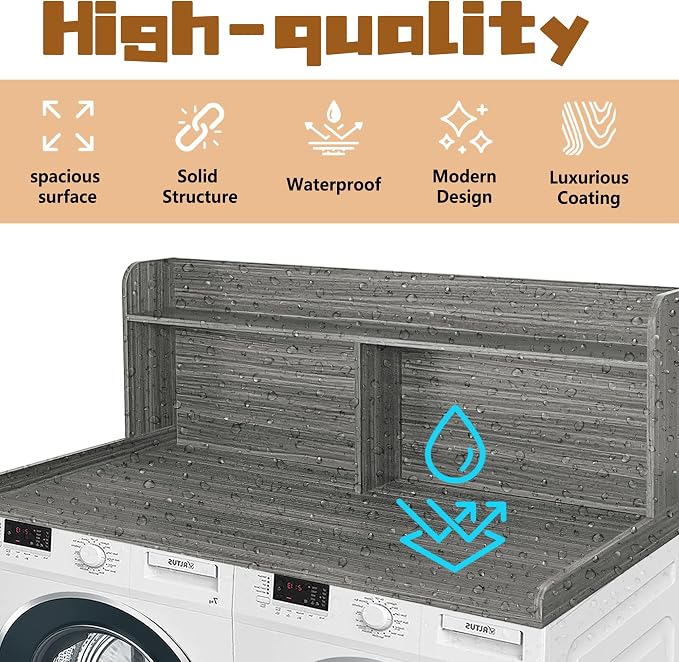 Royxen Washer Dryer Countertop with Extra Tall Shelf, 19" Height Washer and Dryer Topper, Laundry Countertop with Non-Slip Pads, Universal Fit for Laundry Room Organization, Eucalyptus