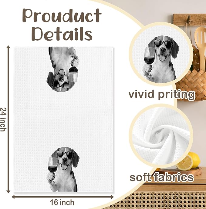 Funny Beagle Kitchen Towels Set of 2, Dog Kitchen Bar Accessories, Dog Chef Gifts for Women Decorative Hand Towels for Kitchen Decor, Beagle Lovers Owner Gifts Dish Tea Towel, 16x24 Inch