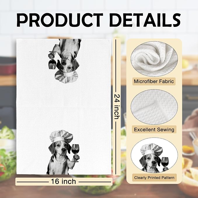 Funny Chef Beagle Kitchen Towels Set of 2, Beagle Dog Gifts for Women Dish Tea Towels for Kitchen, Dog Mom Lovers Owner Gifts Decorative Hand Towel, 16x24 Inch