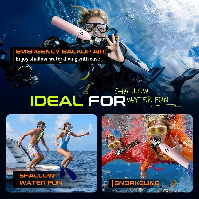 GOYOJO Mini Scuba Tank, Portable Diving Lung Air Tank with DOT Certified, Refillable Emergency Backup Pony Bottle for Snorkeling, Underwater Breathing, Training