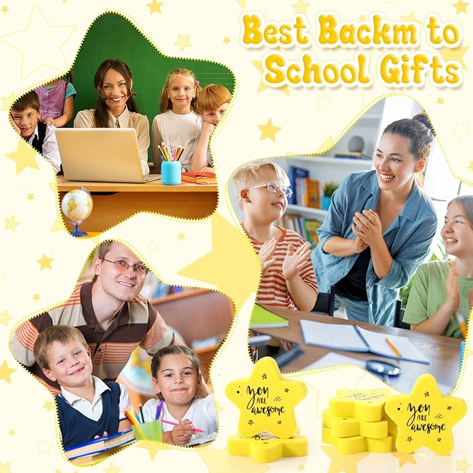 Spakon 50 Sets Inspirational Star Erasers for Kids 1.57" Cute Star Shaped Erasers Bulk Fun Motivational Gifts for Students Classroom Back to School Rewards School Prizes Party Favors