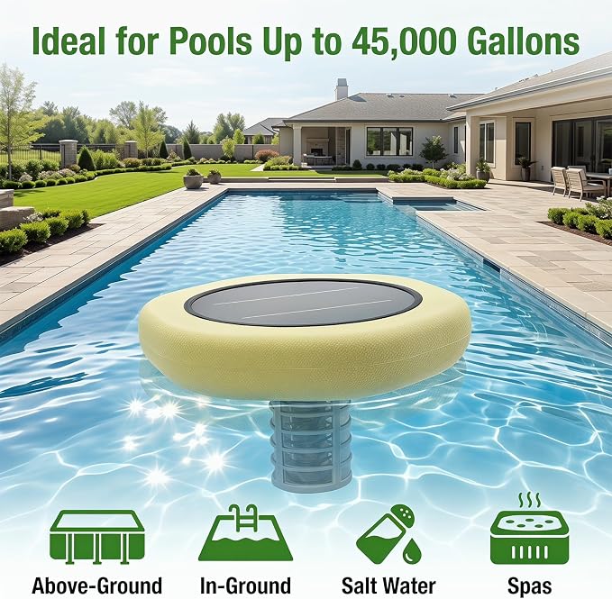 Solar Powered Floating Pool Maintenance Accessory with Replaceable Copper Anode, Durable Outdoor Pool Float for Above Ground, Inground and Saltwater Pools, Complete Accessory Kit Included