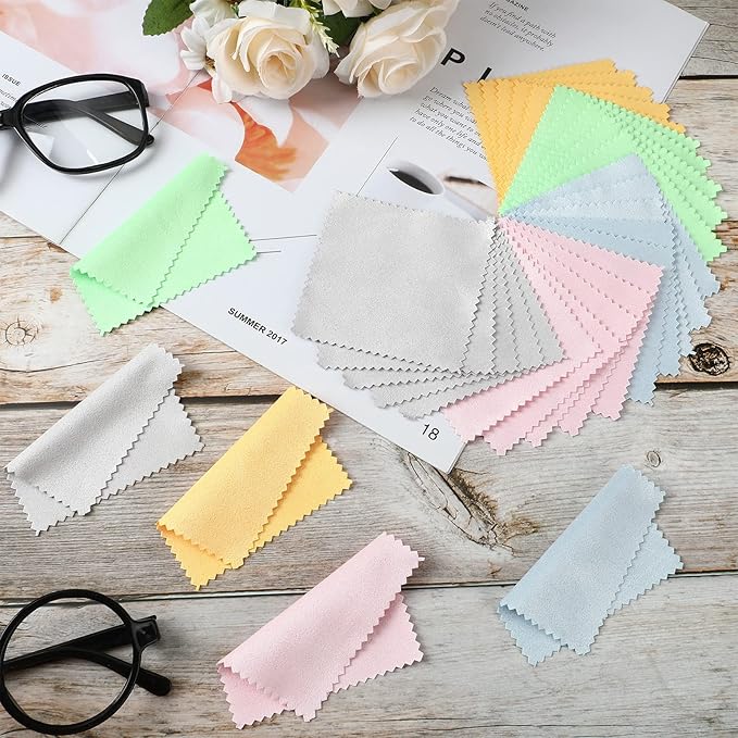 Hoteam 500 Pcs Jewelry Cleaning Cloth Silver Polishing Cloth Jewelry Cleaner Cloth Jewelry Wipes for Silver Gold Platinum Remover Keep Brass Coin Ring Silverware Watch Clean and Shiny, 5 Colors
