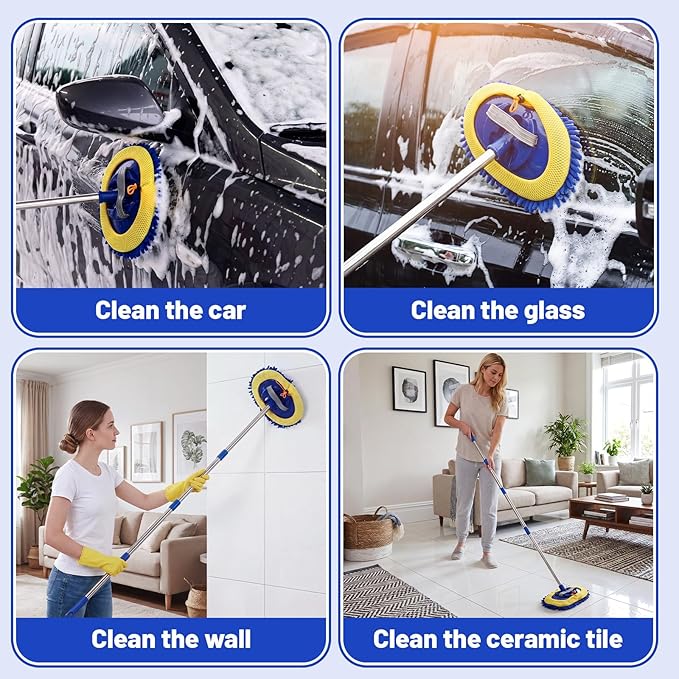4 Pack 360° Spin Mop with 4 Microfiber Mop Refills, Extendable 63" Stainless Steel Handle for Easy Floor, Ceiling, Wall & Window Cleaning, Household Mops(Blue)