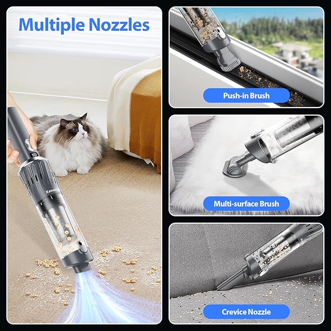 Handheld Vacuum Cordless 25000Pa Car Vacuum 3-in-1 Handheld Vacuum, Includes Smart Display and Charging Base Hand Vac Cordless Rechargeable One-Touch Empty for Home/Pet/Car (Silver)