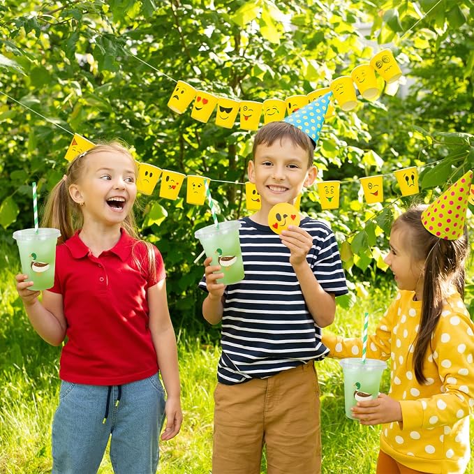 Whaline 50 Pcs Mallard Duck Disposable Plastic Cups with Lids and Straws 12 Oz Cute Green Duck Cold Beverage Drinking Cups for Birthday Baby Shower Party Supplies