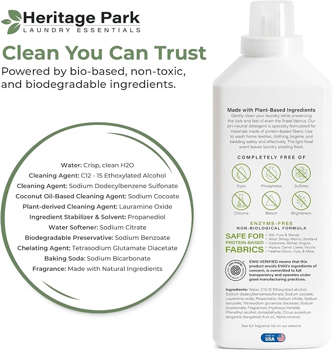 Heritage Park Silk & Wool Spring Magnolia Floral Scent, pH-Neutral Laundry Detergent – Enzyme-Free, Concentrated Up to 64 loads (32 fl oz)