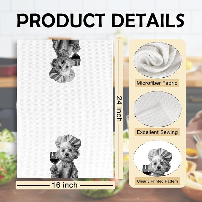 Funny Chef Poodle Kitchen Towels Set of 2, Poodle Dog Gifts for Women Dish Tea Towels for Kitchen, Dog Mom Lovers Owner Gifts Decorative Hand Towel, 16x24 Inch