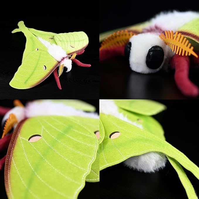 Lifelike Indian Moon Moth Plush - Realistic Actias Selene Stuffed Animal with 15.8 Inch Wingspan for Home Decor and Collection