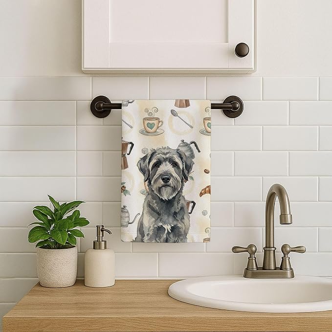 Caroline's Treasures Gray Bouvier des Flandres Coffee Bar Kitchen Towel Velour Plush Front and Cotton Loop Back Machine Washable