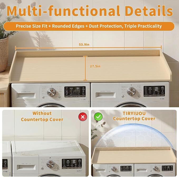 Laundry Washer Dryer Countertop: 54" x 27.5" Wood Washer Dryer Topper with 180lbs Capacity, Waterproof MDF for LG Samsung Front Load Washer and Dryer, Non-Slip Laundry Room Organization Table