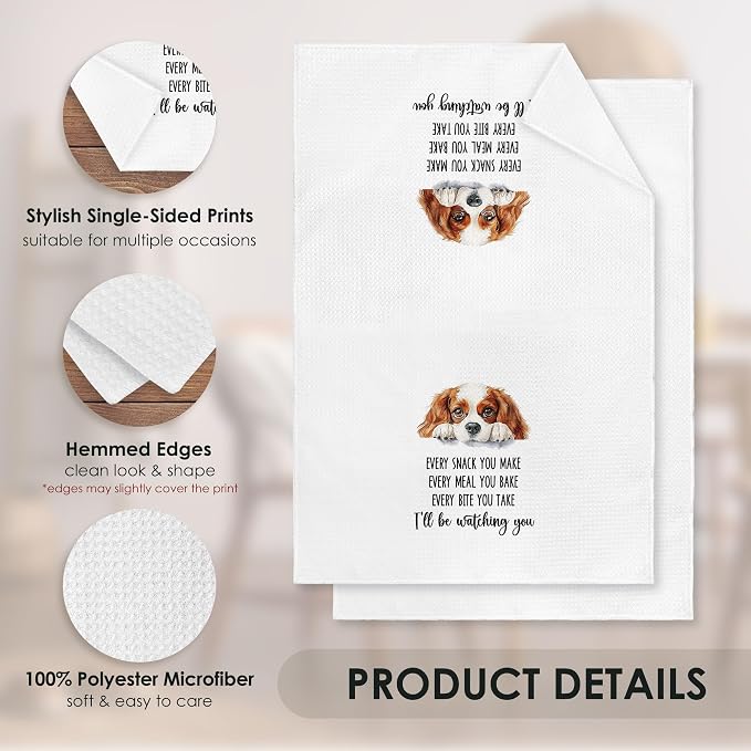 Cavalier King Charles Spaniel Kitchen Towel Gifts for Dog Lovers Decorative Set of 2, Dog Dish Towels Dishcloths Tea Towels, Cocker Spaniel Microfiber Hand Towel for Kitchen Bathroom Decor 16x24