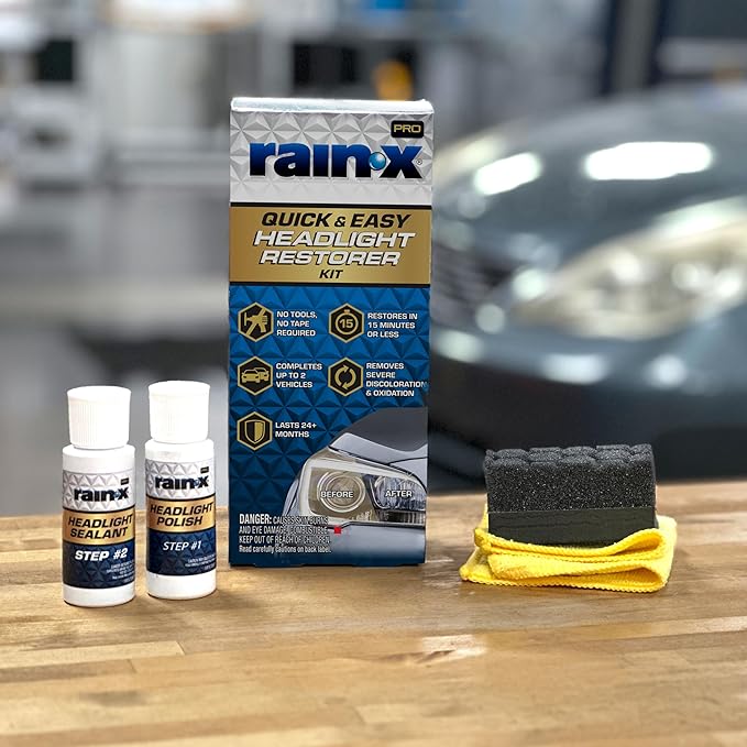 Rain-X 610200 2-Step Headlight Restorer Kit, Restores Clarity of Headlights Preventing Oxidation & Discoloration, Quick & Effective in Just 15 Mins with No Tools or Tape Required