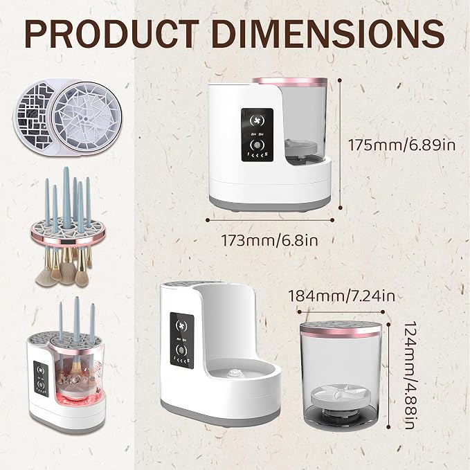 2026 Upgrade 3 in 1 Electric Makeup Brush Cleaner, Automatic Makeup Brush Cleaner Machine with Adjustable 2h/5h Dryer-Holder, Makeup Brush Washer and Dryer for All Brush Sizes, Plug in Design (A)