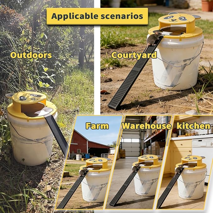 2 Packs Mouse Trap Bucket,Automatic Reset Flip Mouse Traps, Humane Rat Traps Indoor &Outdoor Use,5 Gallon Bucket Compatible,Reusable Mice Catching Tool (2 Packs, Yellow)