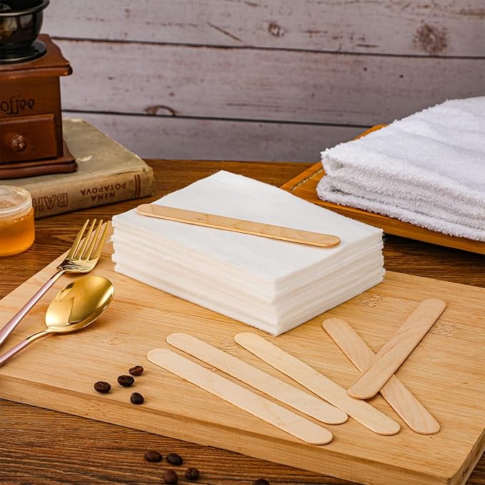 Oudain 27 Pieces Wood Wax Applicator, Includes 15 White Non-Woven Pads 2 Terry Cloth Buffing Towels and 10 Stirring Sticks for Polishing Cutting Board and Multi Purpose Use in Home