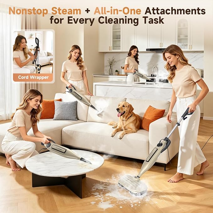 DEVOAC VM6 Scrubbing Steam Mop with Rotating Mop Pads, 10 in 1 Steam Mop, Lightweight Spin Mop & 3 Steam Modes for Hard Floor Laminate Marble Floors (Auster)