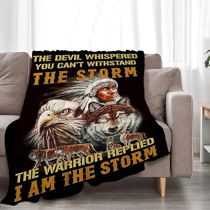 Tijuboni Native American Throw Blanket Indian Wolf Eagle Gifts for Women Men Girls Boys Kids Adults Soft Flannel Fleece Blanket for Couch Sofa Bed Home Decor 50"x60"