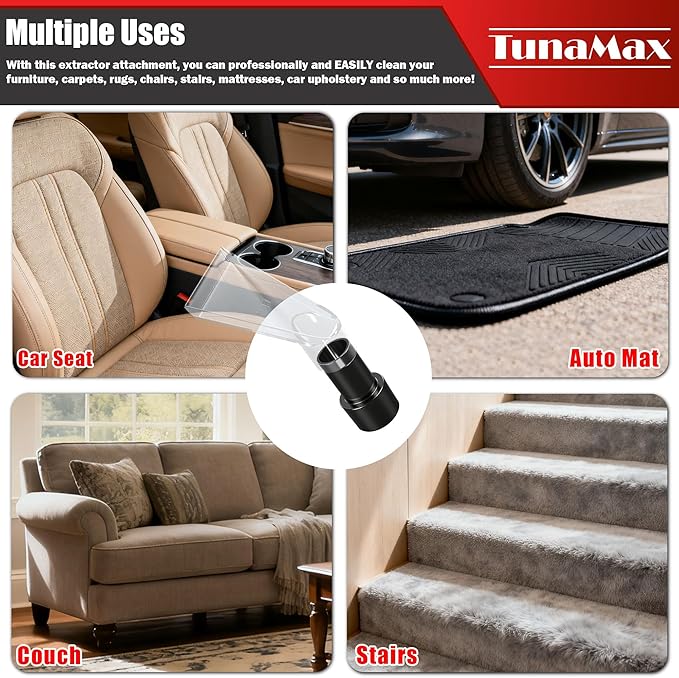 TunaMax Universal Work with All Shop Vacs with 2-1/2" & 1-7/8" &1-1/4" Adapters Extractor Attachment for Upholstery & Carpet Cleaning & Auto Detailing, Extraction Accessory for Wet Vacuum Cleaners