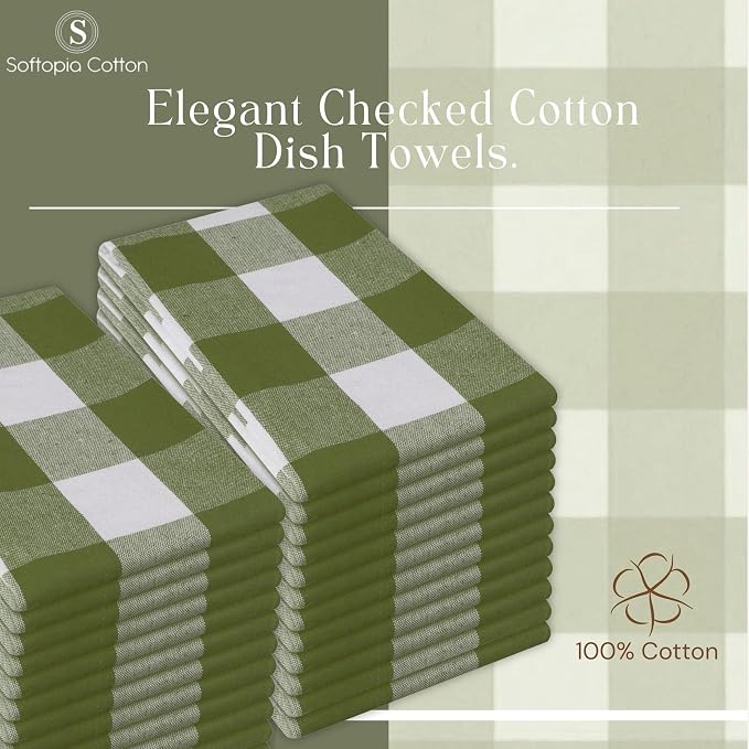 Mint Green and White 12 Pack Buffalo Check Kitchen Towels, 16x26 Inches, 100% Cotton Dish Cloths, Reusable Hand Towels for Drying Glassware, Cleaning Spills, Farmhouse Plaid Towel