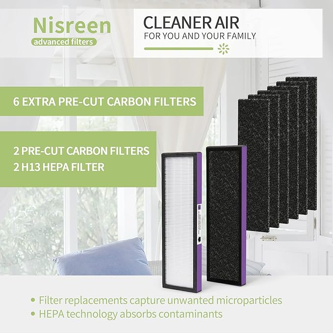 FLT5250PT Replacement Filter Compatible with Germ-Guardian Air Purifier AC5250PT, AC5000E, AC5300B, AC5350W, AC5350B, CDAP5500 and More, 2 HEPA and 6 Pre-Filter