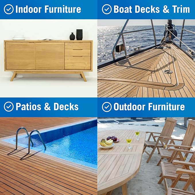 Better Boat Teak Cleaner and Brightener for Wood, Teak Oil or Sealer for Boats, Indoor Furniture, Shower Stools, and Outdoor Wood Furniture Restorer for Stains