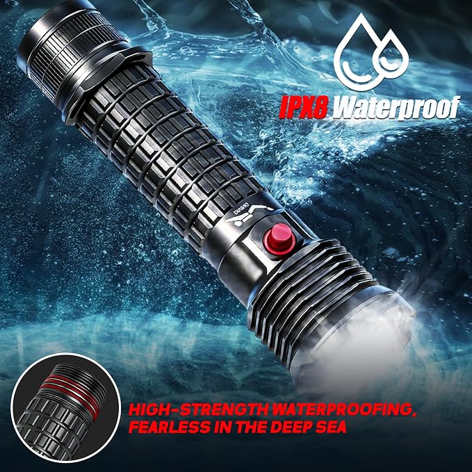 Scuba Dive Light - 5000LM Underwater Flashlight - IPX8 Waterproof 400M Beam, Magnetic Switch 4 Modes SOS, Rechargeable Diving Flashlight for Deep Sea Snorkeling