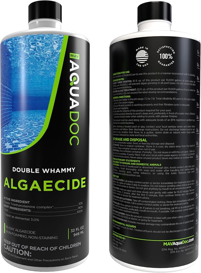 AquaDoc Copper Pool Algaecide for Swimming Pools - 32 oz - 90 Day Algaecide for Inground & Above Ground Pools - Non-Foaming, Non-Staining Formula, Reduces Chlorine Demand