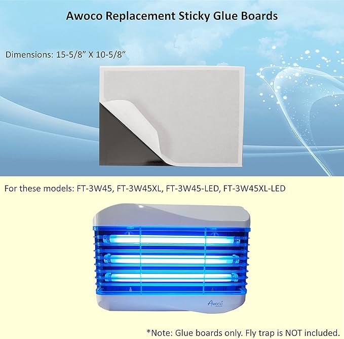 Awoco Pack of 10 Replacement Sticky Type W Glue Boards for Awoco Wall Mount Sticky Fly Trap Lamp Model FT-3W45 - Fits for Other Brands (10 Pcs Type W)