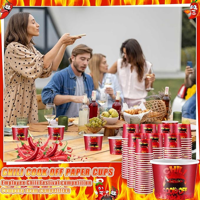 Ziliny 200 Pcs Chili Cook off Party Decorations Disposable Chili Cook off Paper Tasting Cups Food Sample Bowls for Mexican Party Supplies(Classic,5 oz)