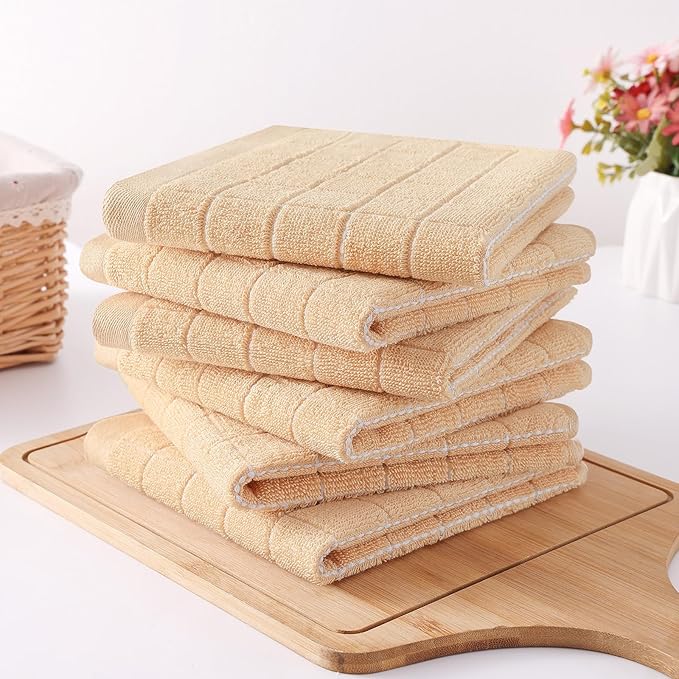 Homaxy 100% Cotton Terry Kitchen Dish Cloths, Ultra Soft and Absorbent Dish Towels for Kitchen, Suitable for Drying and Washing Dishes, 12 Pack, 12 x 12 Inches, Apricot