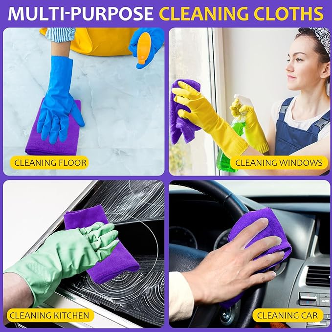 Nuenen Microfiber Cleaning Cloths for Cars 16 x 16 Inch Ultra Absorbent Car Towels Drying Reusable Cleaning Supplies House Kitchen Window Microfiber Towel (150 Pcs,Purple)