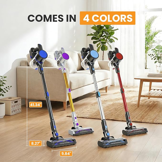 NEWBULIG Cordless Vacuum Cleaner, Removable Stick Vacuum with LED Touch Screen, Self-Standing, 35Mins Runtime, Lightweight Handheld for Pet Hair, Hard Floor, Carpet